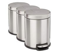 Amazon Basics Cubo de basura pequeño Cilíndrica de cierre suave con pedal, para baño y espacios pequeños, 5 l, acero inoxidable cepillado (Paquete de 3)
