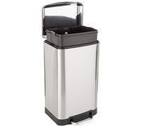 Amazon Basics Cubo de basura rectangular pequeño antimanchas con pedal de cierre suave, para baño, dormitorio, salón o la oficina, 20 l, níquel