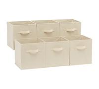 Amazon Basics Cubos de almacenamiento de tela plegables con asas, 26,6 x 26,6 x 27,9 cm, color beis, paquete de 6 unidades