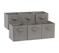 Amazon Basics Cubos de almacenamiento de tela plegables con asas, 26,6 x 26,6 x 27,9 cm, color gris, paquete de 6 unidades