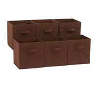 Amazon Basics Cubos de almacenamiento de tela plegables con asas, 26,6 x 26,6 x 27,9 cm, color marrón, paquete de 6 unidades