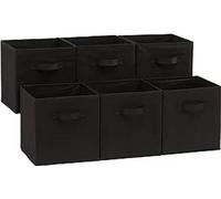Amazon Basics Cubos de almacenamiento de tela plegables con asas, 26,6 x 26,6 x 27,9 cm, color negro, paquete de 6 unidades