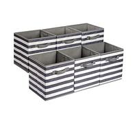 Amazon Basics Cubos de almacenamiento, de tela, plegables, con asas, 26.6 x 26.6 x 27.9 cm, Diseño de Rayas En Colores Gris Y Blanco, juego de 6