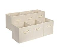 Amazon Basics Cubos de almacenamiento, de tela, plegables, con asas, 33x33x33 cm, color beige, juego de 6