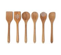 Amazon Basics Cucharas de Cocina de Madera de Acacia, Juego de 6 Piezas, Aptas para Utensilios de Cocina