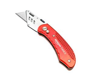 Amazon Basics Cuchillo plegable y duradero para uso general con cuerpo de aluminio, color rojo