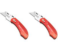 Amazon Basics Cuchillo plegable y duradero para uso general con cuerpo de aluminio, color rojo (Paquete de 2)