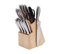 Amazon Basics Cuchillos de acero inoxidable con mango cómodo y bloque de almacenamiento, 18 Unidad, Paquete de 1, Negro