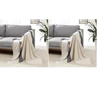 Amazon Basics Decorativa para habitación Manta arrullo, poliéster Reciclado, 127 x 152 cm, Marfil con diseño de Cuadros Cruzados Azules (Paquete de 2)
