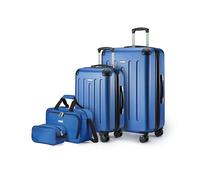Amazon Basics Equipaje de Mano rígido con Ruedas, Juego de 4 Unidad, Maleta Grande, Bolsa de Mano y Viaje compacta, Ampliable, 4 Ruedas giratorias, Azul Marino