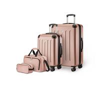 Amazon Basics Equipaje de Mano rígido con Ruedas, Juego de 4 Unidad, Maleta Grande, Bolsa de Mano y Viaje compacta, Ampliable, 4 Ruedas giratorias, Oro Rosa