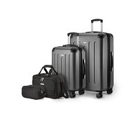 Amazon Basics Equipaje de Mano rígido con Ruedas, Juego de 4 Unidad, Maleta Grande, Bolsa de Mano y Viaje compacta, Ampliable, 4 Ruedas giratorias, Negro