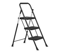 Amazon Basics Escalera Plegable 3 Peldaños, Estructura de Acero con Pies Antideslizantes, Capacidad de Carga Máxima 150kg, Altura 100,8 cm (Abierta), Negra