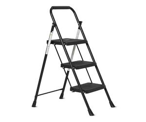 Amazon Basics Escalera Plegable 3 Peldaños, Estructura de Acero con Pies Antideslizantes, Capacidad de Carga Máxima 150kg, Altura 100,8 cm (Abierta), Negra