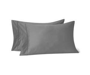 Amazon Basics Funda de Almohada Deluxe, 100% Algodón Satén 400 Hilos, Extra Suave, 50 x 80 cm, Gris Oscuro