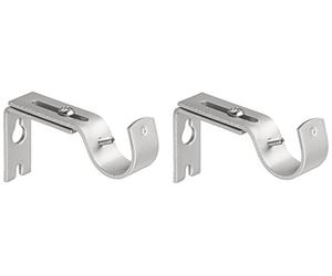 Amazon Basics Ganchos de Soporte de Pared Ajustables para Barra de Cortina, Resistentes, para Barra de 2,5cm, Juego de 2, níquel Plateado