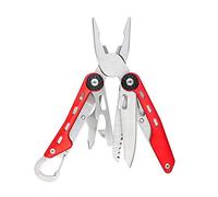 Amazon Basics Herramienta multiusos de acero inoxidable 10 en 1, con bloqueo de seguridad y funda de nailon, Rojo