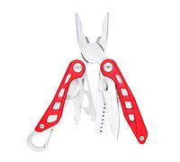 Amazon Basics Herramienta multiusos de acero inoxidable 8 en 1, con bloqueo de seguridad y funda de nailon, Rojo