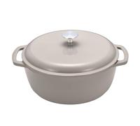 Amazon Basics Horno Holandés de Hierro Fundido con Tapa, Esmaltado, Redondo, Doble Asa, Resistente, Grande, 8.30L, Gris Lino