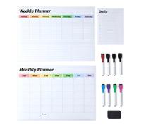 Amazon Basics Juego de 3 calendarios magnéticos de borrado en seco para nevera, organización de pared, planificador mensual, semanal o diario, incluye 8 rotuladores y 1 goma de borrar