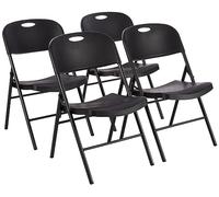 Amazon Basics Juego de 4 sillas plegables de plástico y metal, sillas de camping, sillas de cocina, para interiores y exteriores, color negro, hasta 158 kg