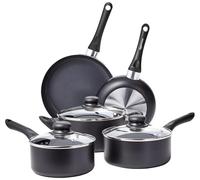 Amazon Basics Juego de 8 utensilios de cocina antiadherentes de cerámica, ollas y sartenes, color negro