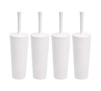 Amazon Basics Juego de cepillos con soporte para inodoro con agarre antideslizante y cerdas resistentes, blanco, paquete de 4