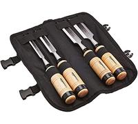 Amazon Basics Juego de cinceles para madera de acero al cromo vanadio, fuerte, 4 piezas, de 13 mm - 32 mm, mangos de madera con bolsa de transporte,