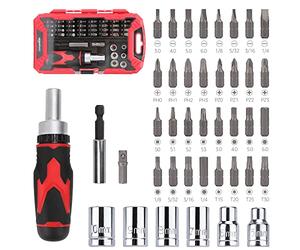 Amazon Basics Juego de destornillador de carraca magnético, 41 Unidad, Negro/Rojo