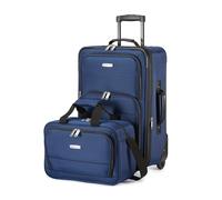 Amazon Basics Juego de Equipaje Blando de 2 Piezas, Maleta de Mano Expandible (58 cm) y Bolsa de Mano (25 cm), Ligeros, 100% Poliéster, Apilable, Azul Marino