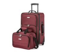 Amazon Basics Juego de Equipaje Blando de 2 Piezas, Maleta de Mano Expandible (58 cm) y Bolsa de Mano (25 cm), Ligero, 100% Poliéster, Apilable, Rojo