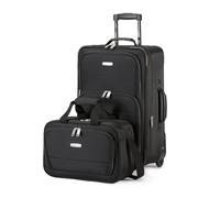 Amazon Basics Juego de Equipaje Blando de 2 Piezas, Maleta de Mano Expandible (58 cm) y Bolsa de Mano (25 cm), Ligeros, 100% Poliéster, Apilable, Negro