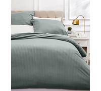 Amazon Basics Juego de Funda nórdica Cama 135/150 de Microfibra, 3 Piezas, Funda de edredón 200 x 200 cm y 2 Fundas de Almohada 80 x 80 cm, Gris Oscuro, Rayas