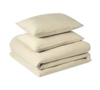Amazon Basics Juego de Funda Nórdica Cama 135/150 de Microfibra Prelavada, Extra Suave con Efecto Arrugado Natural, Funda de edredón 200 x 200 cm y 2 Fundas de Almohada 50 x 80 cm, Beige
