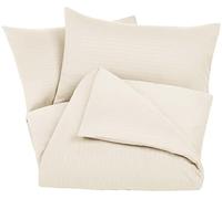 Amazon Basics Juego de Funda nórdica Cama 150/160 de Microfibra, 3 Piezas, Funda de edredón 230 x 220 cm y 2 Fundas de Almohada 50 x 80 cm, Beige, Rayas