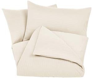 Amazon Basics Juego de Funda nórdica Cama 150/160 de Microfibra, 3 Piezas, Funda de edredón 230 x 220 cm y 2 Fundas de Almohada 50 x 80 cm, Beige, Rayas