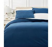 Amazon Basics Juego de Funda nórdica Cama 150/160 de Microfibra, 3 Piezas, Funda de edredón 240 x 220 cm y 2 Fundas de Almohada 65 x 65 cm, Azul Marino, Rayas