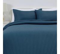 Amazon Basics Juego de Funda nórdica Cama 150/160 de Microfibra, 3 Piezas, Funda de edredón 240 x 220 cm y 2 Fundas de Almohada 50 x 80 cm, Azul Marino, Rayas