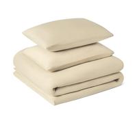 Amazon Basics Juego de Funda Nórdica Cama 150/160 de Microfibra Cepillada, Extrasuave con Textura Natural, 3 Piezas, Funda de edredón 240 x 220 cm y 2 Fundas de Almohada 50 x 80 cm, Beige