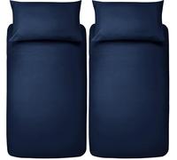 Amazon Basics Juego de Funda nórdica Cama 80/90 de Microfibra, 2 Piezas, Funda de edredón 135 x 200 cm y 1 Funda de Almohada 50 x 80 cm, Azul Marino, Sólido (Paquete de 2)