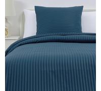 Amazon Basics Juego de Funda nórdica Cama 80/90 de Microfibra, 2 Piezas, Funda de edredón 135 x 200 cm y 1 Funda de Almohada 65 x 65 cm, Azul Marino, Rayas
