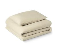 Amazon Basics Juego de Funda Nórdica Cama 80/90 de Microfibra Prelavada, Extra Suave con Efecto Arrugado Natural, Funda de edredón 135 x 200 cm y 1 Funda de Almohada 50 x 80 cm, Beige