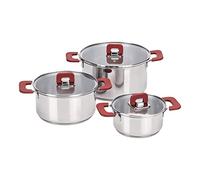 Amazon Basics Juego de Ollas de Inducción de Acero Inoxidable, 3 Unidad, 16/20/24 cm