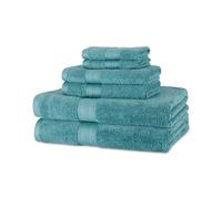 Amazon Basics Juego de Toallas de 2 baño, de 2 Mano y 2 faciales Resistentes a la decoloración, Paquete de 6, Verde Azulado