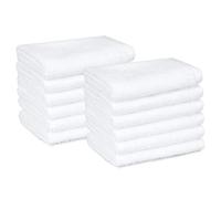 Amazon Basics Juego Toallas Baño 100% Algodón Absorbente Toalla Lavabo 30x30 cm, Blanco, Pack 12 Unidades