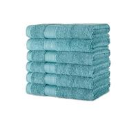 Amazon Basics Juego Toallas Baño 100% Algodón Orgánico Toallas Mano 41x66 cm, Verde Azulado, Pack 6 Unidades