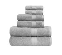 Amazon Basics Juego Toallas Baño Completo 100% Algodón 2 Toallas Baño + 2 Mano + 2 Lavabo, Gris, Pack 6 Unidades