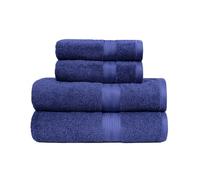 Amazon Basics Juego Toallas Baño Completo 100% Algodón 2 Toallas Baño + 2 Mano, Azul Real, Pack 4 Unidades
