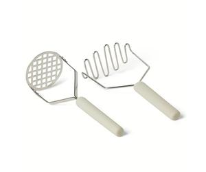 Amazon Basics Machacadores de Patatas, Juego de 2 Piezas, Asa de Agarre Suave, Aptos para Lavavajillas, Gris Lino