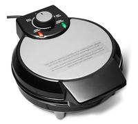 Amazon Basics Máquina para Hacer Gofres con Placa Redonda Antiadherente de Cerámica de 20cm, Control de Dorado, Negro